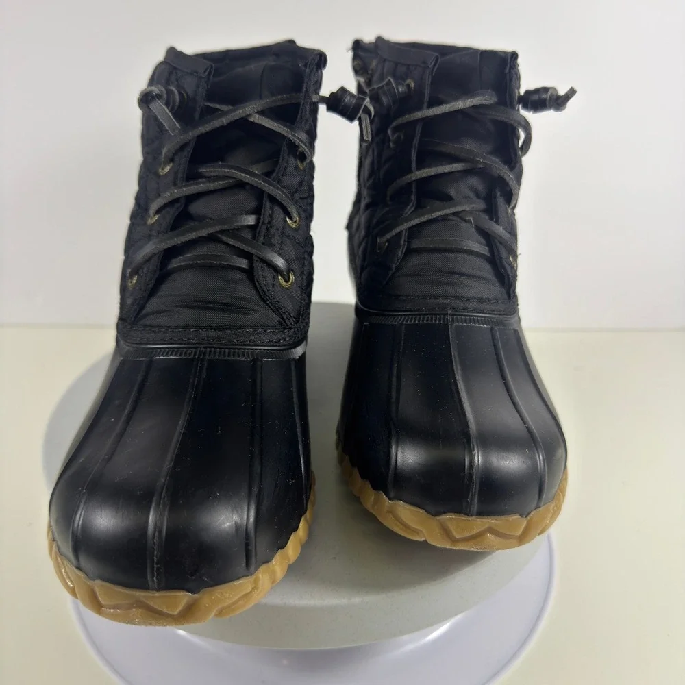 Nautica Womens Black Quilted Duck Boots Waterproof Ankle Rain‎ Snow Boots Zipper